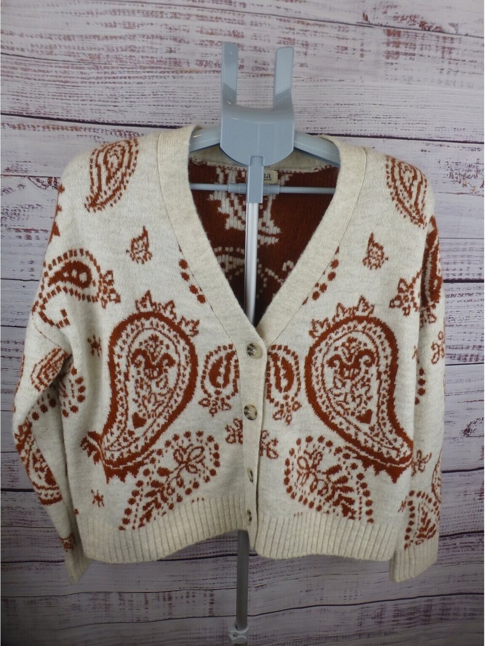 a.n.a Women's Paisley Cardigan Sweater Size M Medium Ivory Orange Brown NWT -J5A